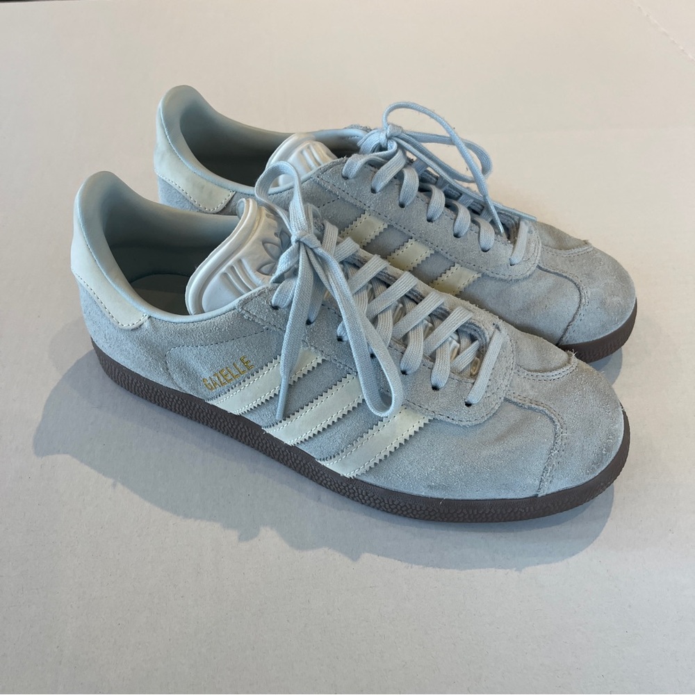 adidas Gazelle Sneakers Light Gray with Cream Stripes and Brown Sole